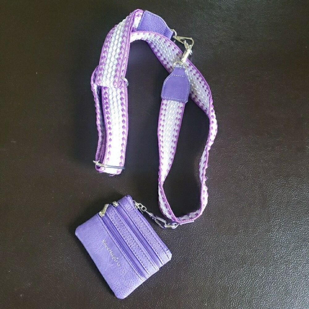 Save the Girls Purple Crossbody Coin Purse Wallet Multi Zip Pouch Woven Strap